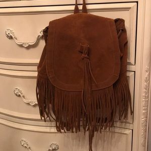 Faux suede fringe backpack